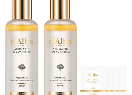D'ALBA  White Truffle First Aromatic Spray Serum 120ml x 2p + Low pH Gel Cleanser 3ml x 5p Set, 1 Item