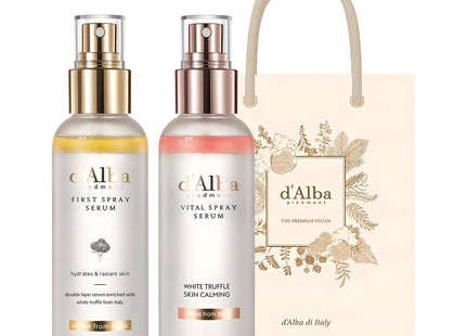 D'ALBA  White Truffle First Spray Serum 100ml + Vital Spray Serum 100ml + Gift Bag, 1 Set