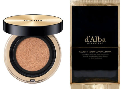 D'ALBA D'Alba Glow Fit Serum Cushion Foundation SPF50+ PA++++ 15g + Refill 15g Set, Shade 23