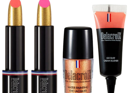 DELACROIX  LIPTIC GOLD SPECIAL SPECIAL KIT 02, 1 SET, 2 LIPTICS + 1 CREAM BLUSHER + 1 EYE LACQUER