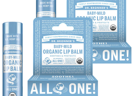 DR. BRONNER'S  Organic Lip Balm, Baby Mild, 0.15 oz, 2 Pack