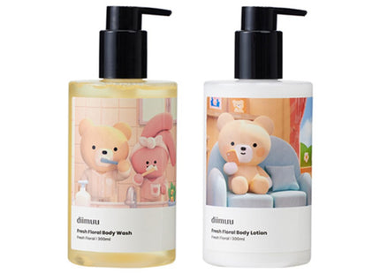 DIMOO X PINK Dimoo X Pink Ben Fresh Floral Perfume Body Wash 300ml & Body Lotion 300ml Body Care Set, 1 Set