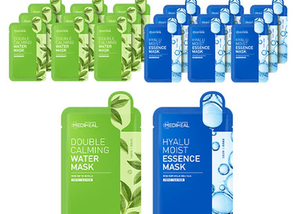 MEDIHEAL  Double Calming Water Mask + Hyalmoist Essence Mask, 20 Count, 1 Pack