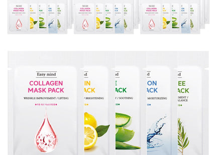 EASYMIND  Aloe 10ea + Collagen 10ea + Vitamin 10ea + Tea Tree 10ea + Hyaluronic 10ea, 50 Sheets, 1 Pack
