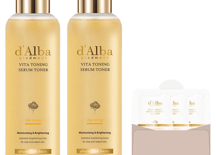 D'ALBA  Vita Toning Serum Toner 180ml x 2p + Serum Cleanser 3ml x 3p Set, 1 Set