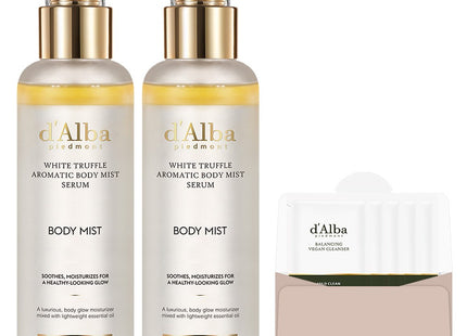 D'ALBA  White Truffle Aromatic Body Mist Serum 180ml x 2p + Balancing Vegan Cleanser 3ml x 5p, 1 Set
