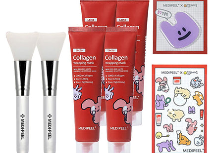 MEDI-PEEL  Red Lacto Collagen Wrapping Mask 70g x 2p + Silicone Brush + Dandelion Mind Sticker + Smart Tok Random Set