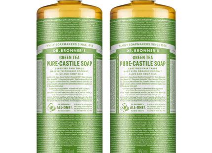 DR. BRONNER'S Dr Bronners Pure Castile Soap Face & Body Wash Green Tea 950ml 2 Pack