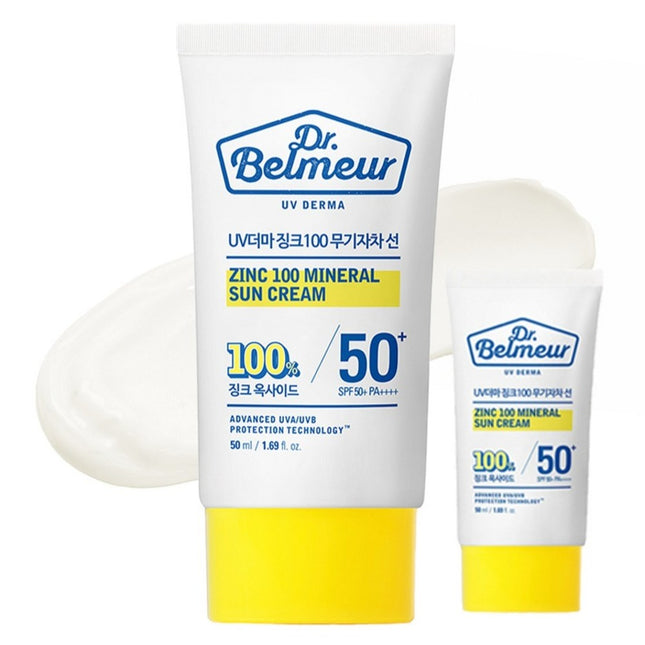 THE FACE SHOP Dr.Belmeur UV Derma Zinc 100 Mineral Sunscreen SPF50+ PA++++, 50ml, 2 Count