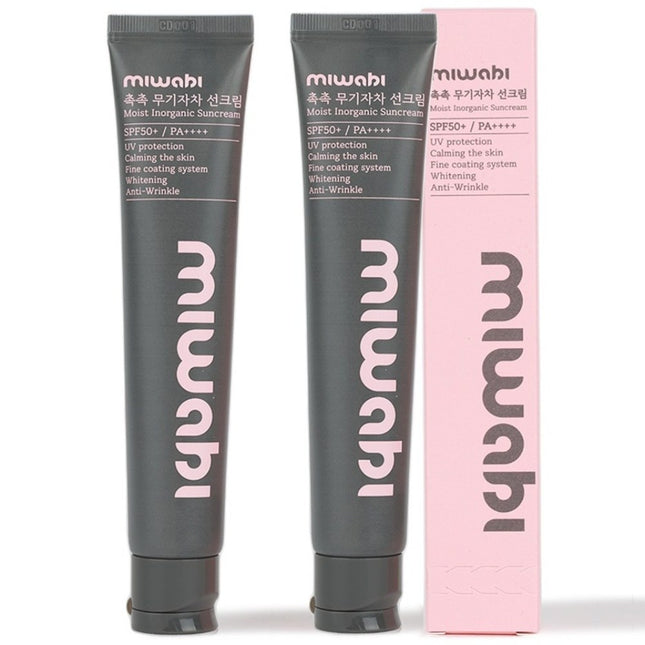 MIWABI  SPF50+ PA++++ Non-Irritating Sunscreen Inorganic Sunscreen Foundation-Free Tone-Up Sun Cream, 50ml, 2 count
