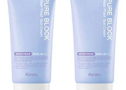 APIEU  Pure Block Natural Waterproof Sunscreen SPF50+ PA+++, 50ml, 2 Count