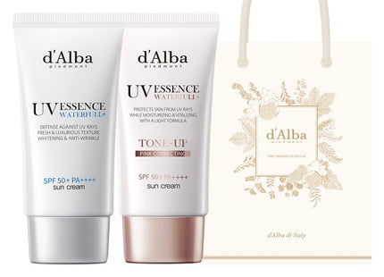 D'ALBA  Waterful Essence Sun Cream SPF50+ PA++++ 50ml + Waterful Tone-up Sun Cream SPF50+ PA++++ 50ml + Gift Bag, 1 Set