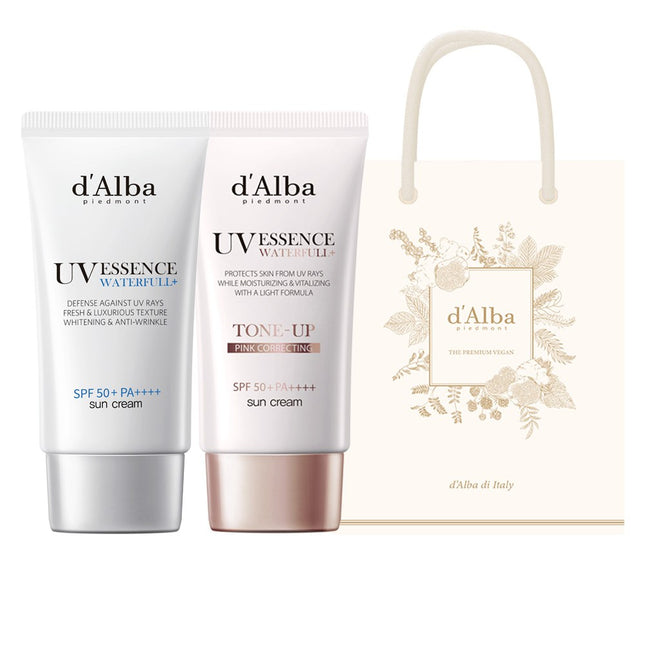 D'ALBA  Waterful Essence Sun Cream SPF50+ PA++++ 50ml + Waterful Tone-up Sun Cream SPF50+ PA++++ 50ml + Gift Bag, 1 Set