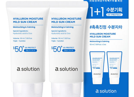 A.SOLUTION  Hyaluron Moisture Mild Sun Cream SPF50+ PA++++, 50ml, 2ea