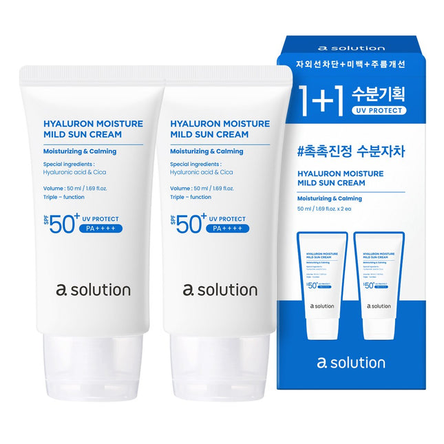 A.SOLUTION  Hyaluron Moisture Mild Sun Cream SPF50+ PA++++, 50ml, 2ea