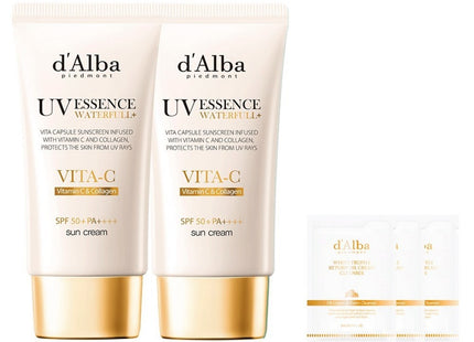 D'ALBA  Vita Capsule Anti-aging Sunscreen SPF50+ PA++++ 50ml x 2p + Serum Cleanser 3ml x 3p Set, 1 Set