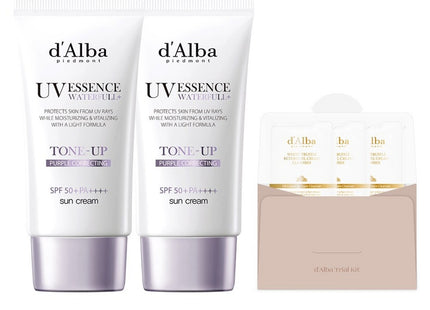 D'ALBA  Waterful Tone-Up Sun Cream Purple SPF50+ PA++++ 50ml x 2p + Serum Cleanser 3ml x 3p Set, 1 Set