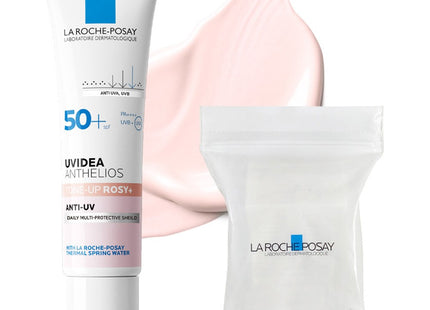 LA ROCHE-POSAY UVIDEA Tone-Up Rosy Plus Glow Sun Cream SPF50+ PA++++ 30ml + Cotton Pads 30p Set, 1 Set