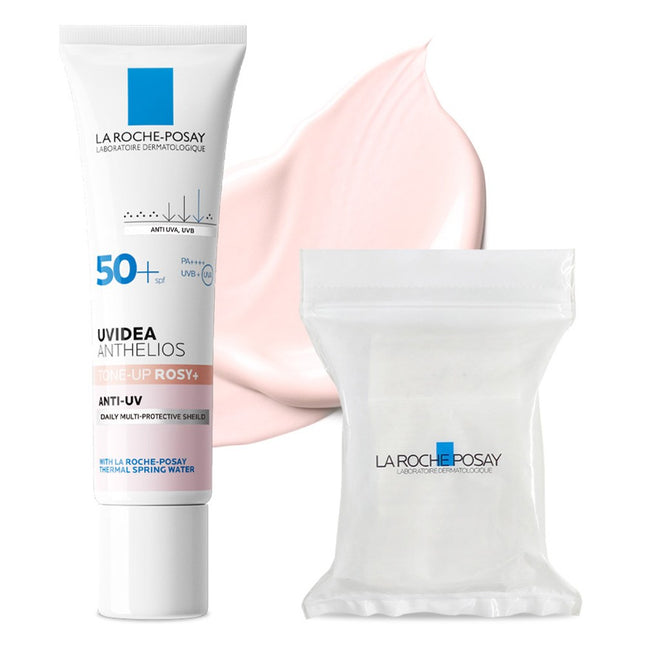 LA ROCHE-POSAY UVIDEA Tone-Up Rosy Plus Glow Sun Cream SPF50+ PA++++ 30ml + Cotton Pads 30p Set, 1 Set