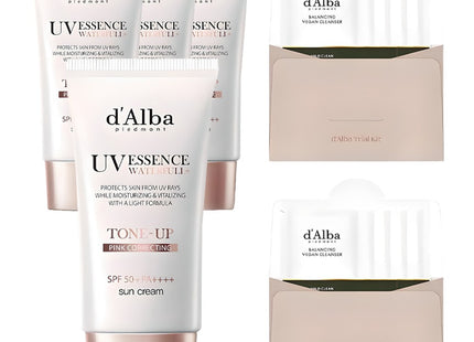 D'ALBA  Waterful Tone-Up Sun Cream SPF50+ PA++++ 50ml x 2p + Balancing Vegan Gel Cleanser 15ml Set