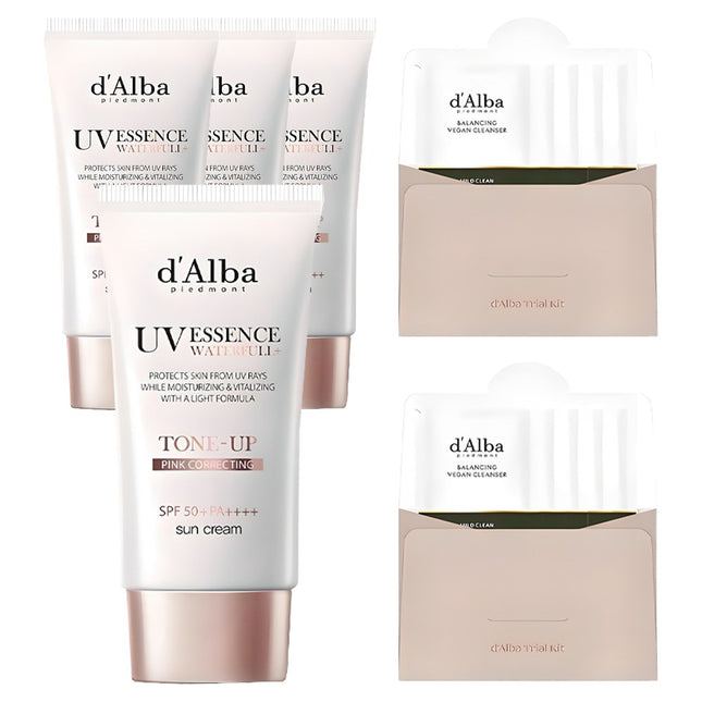 D'ALBA  Waterful Tone-Up Sun Cream SPF50+ PA++++ 50ml x 2p + Balancing Vegan Gel Cleanser 15ml Set