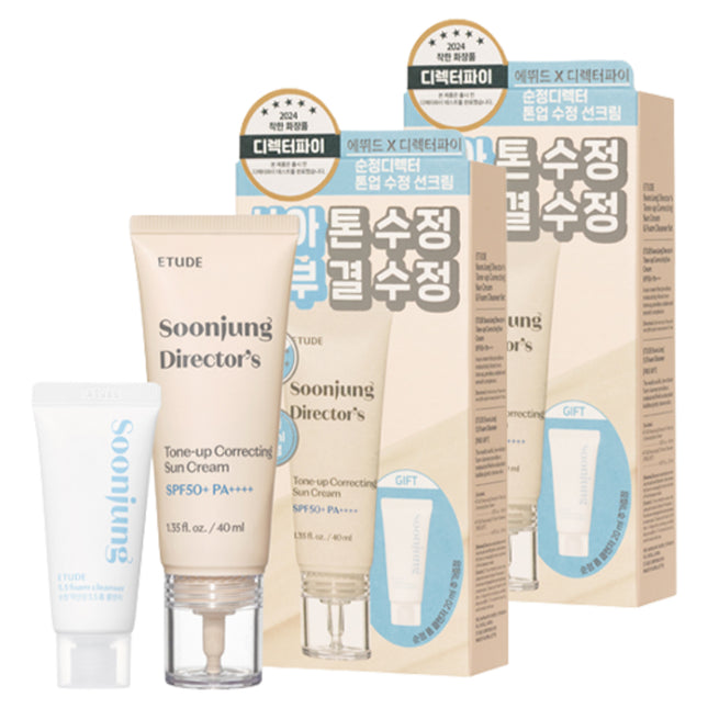 ETUDE  Soon Jung Director Tone Up Correction Sun Cream SPF50+ PA++++ + Low pH Foam Cleanser Set, 2 Items
