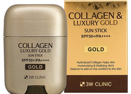 3W CLINIC  Collagen & Luxury Gold Sun Stick SPF50+ PA++++, 18g, 1 Count
