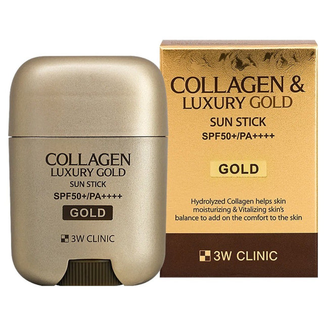 3W CLINIC  Collagen & Luxury Gold Sun Stick SPF50+ PA++++, 18g, 1 Count
