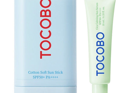 TOCOBO  Cotton Soft Sun Stick SPF50+ PA++++ 19g + Cica Calming Sun Serum 10ml Set, 1 Set