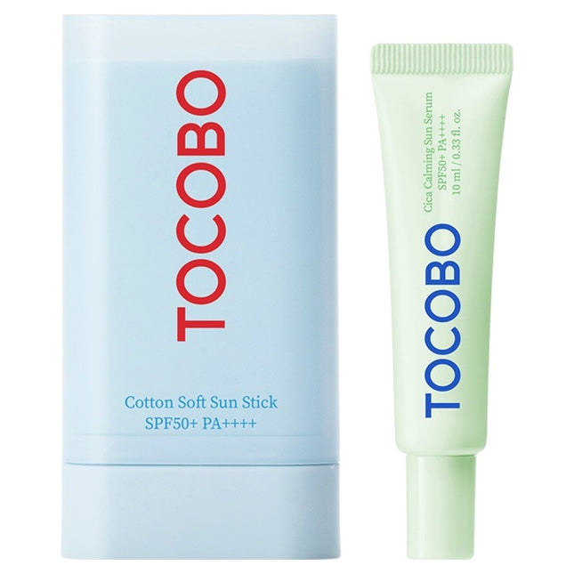 TOCOBO  Cotton Soft Sun Stick SPF50+ PA++++ 19g + Cica Calming Sun Serum 10ml Set, 1 Set