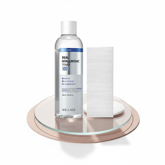 WELLAJU Real Hyaluronic 100 Toner 300ml + Cotton Pads 60ea Special Set