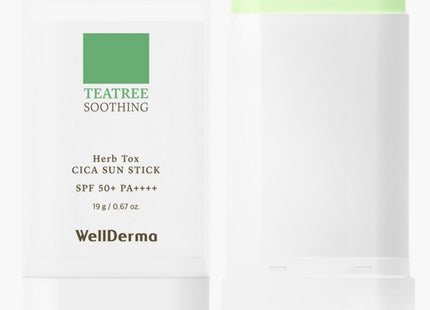 WELLDERMA  Tea Tree Soothing Herbtox Cica Zerosebum Fresh & Cozy Sunstick SPF50 PA++++, 19g, 1 count