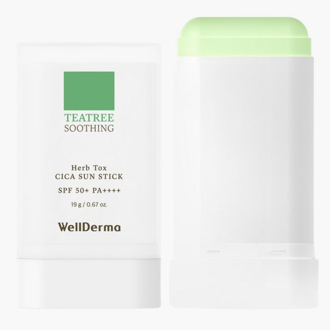 WELLDERMA  Tea Tree Soothing Herbtox Cica Zerosebum Fresh & Cozy Sunstick SPF50 PA++++, 19g, 1 count