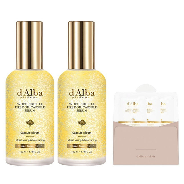 D'ALBA  White Truffle First Spray Serum 100ml x 2p + Serum Cleanser 3ml x 3p Set, 1 Set