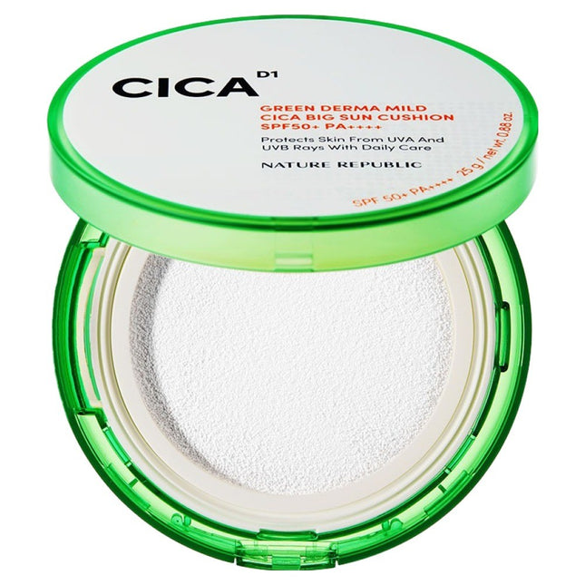 NATURE REPUBLIC  GREEN DERMA MILD CICA BIG SUN CUSHION SPF50+ PA++++, 25g, 1 Item