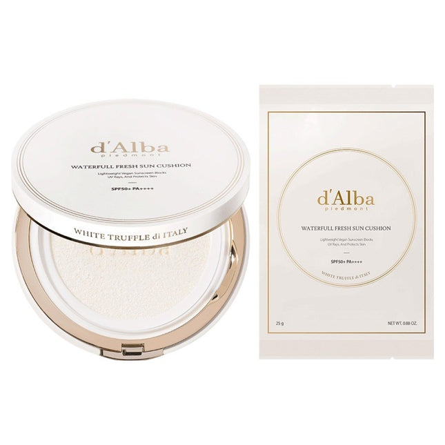 D'ALBA D'Alba Waterful Fresh Sun Cushion + Refill Set SPF50+ PA++++, 25g, 1 Set