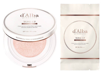 D'ALBA  Waterful Tone-Up Sun Cushion 15g + Refill Set SPF50+ PA++++, 1 Pack