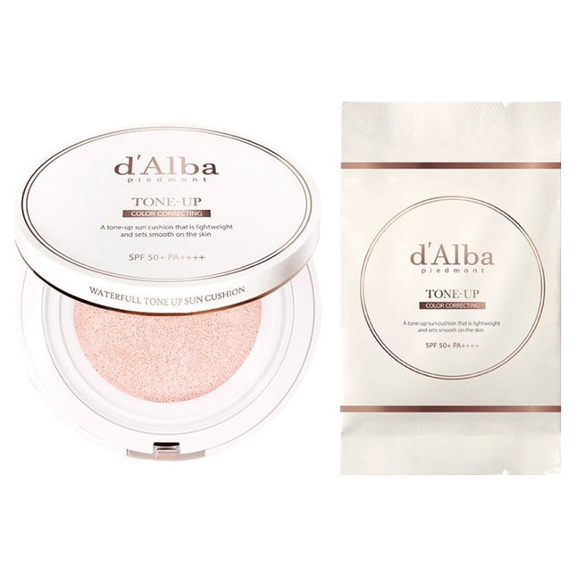 D'ALBA  Waterful Tone-Up Sun Cushion 15g + Refill Set SPF50+ PA++++, 1 Pack