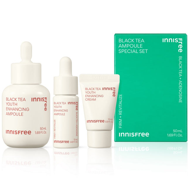 INNISFREE Innisfree Black Tea Youth Enhancing Ampoule 50ml + 12ml + Cream 10ml Set, 1 Pack