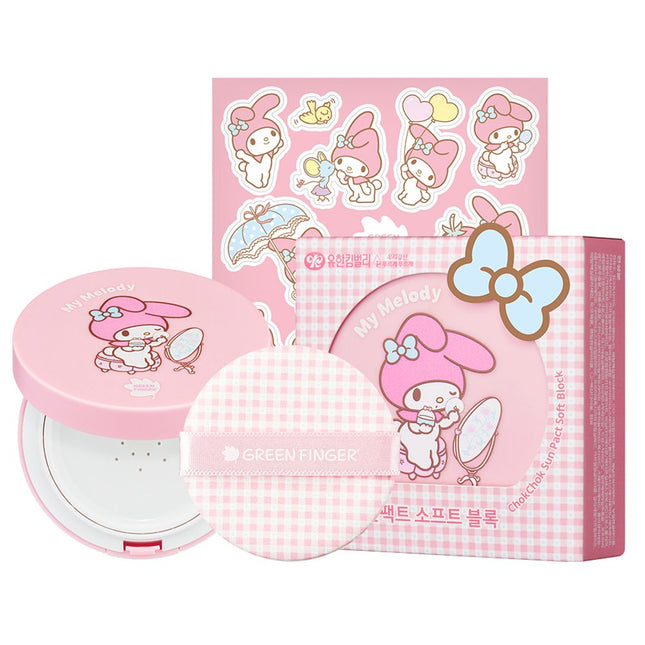 GREENFINGER  Soft Block Moist Sun Pact My Melody Edition SPF50+ PA++++ + Sticker Set, 1 Each