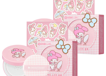 GREENFINGER  Moist Sun Pact Soft Block My Melody Edition SPF50+ PA++++ 16g + My Melody Sticker Set, 2 Count