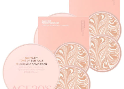 AGE 20'S  GLOW FIT TONE UP SUN PACT CASE + REFILL 2P SPF50+ PA++++ SET, 2 SETS