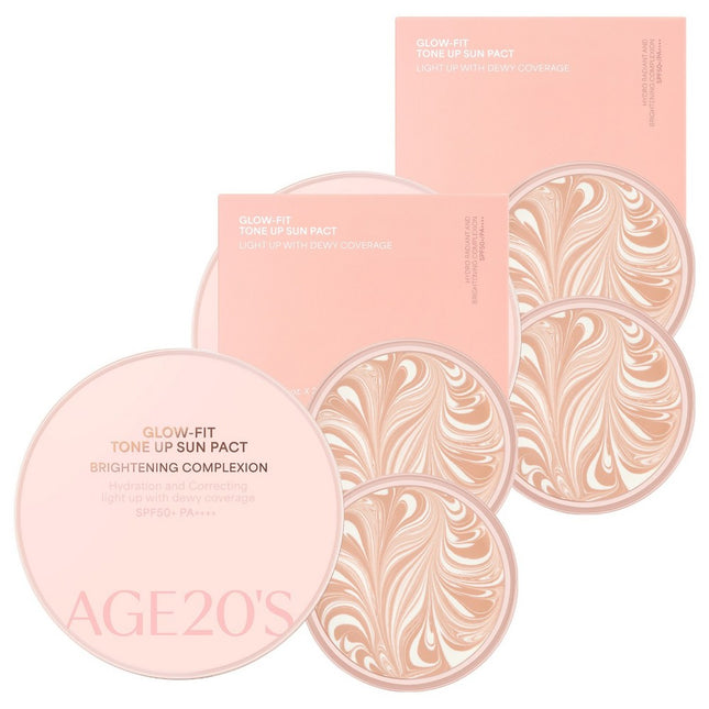 AGE 20'S  GLOW FIT TONE UP SUN PACT CASE + REFILL 2P SPF50+ PA++++ SET, 2 SETS