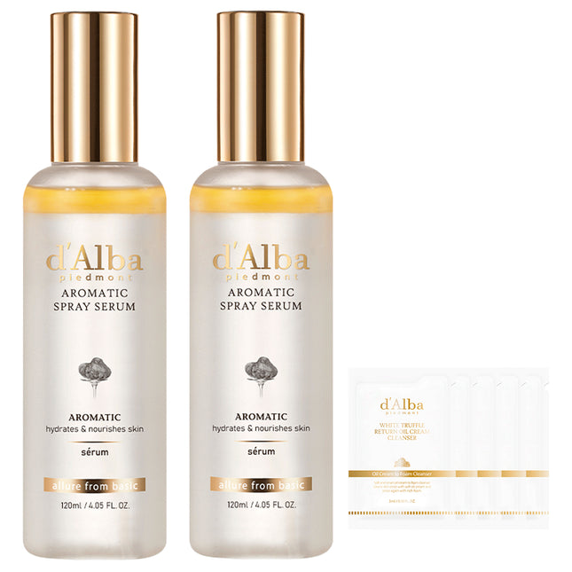 D'ALBA  White Truffle First Aromatic Spray Serum 120ml x 2p + Low pH Gel Cleanser 3ml x 5p Set, 1 Item