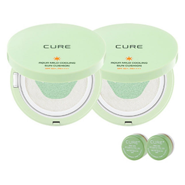 KIM JUNG MOON ALOE La Sence Aloe Cure Aqua Mild Cooling Sun Cushion SPF50+ PA++++ 25g x 2p + Mini 2X Cream 3.5g x 2p Set, 1 Set