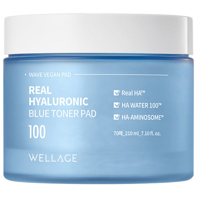 WELLAGE  Real Hyaluronic Blue Toner Pad 210ml 70 Count 1 Pack
