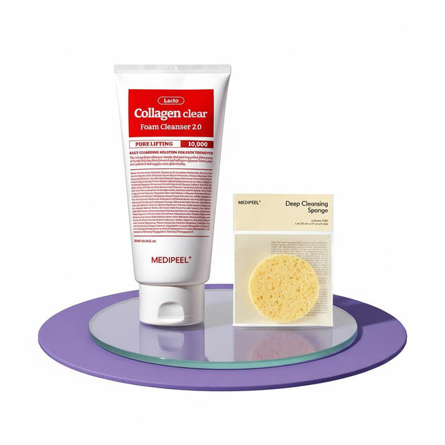 MEDI-PEEL Red Lacto Collagen Clear Foam 20 300ml + Deep Sea Sponge