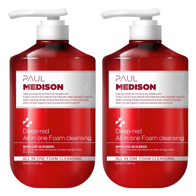 PAULMEDICEN  Deep Red Large Capacity All-in-One Foam Cleansing, 510ml, 2-Pack