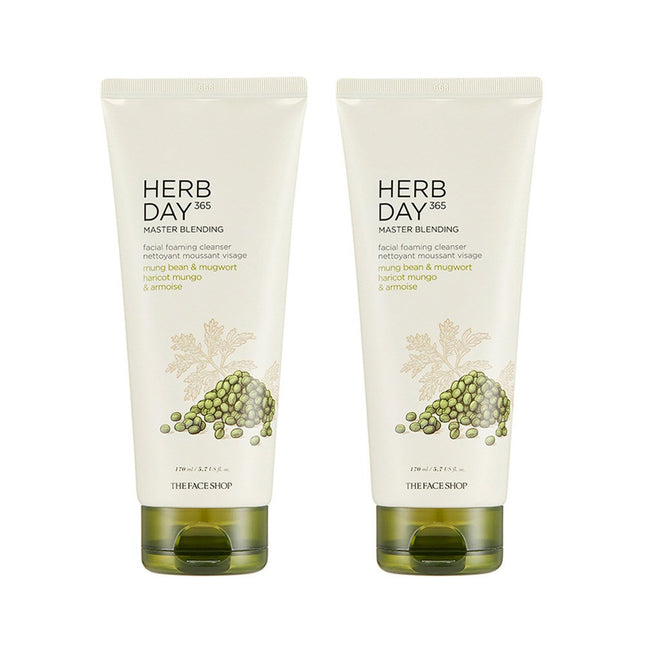 THE FACE SHOP  Herb Day 365 Master Blending Facial Cleansing Foam Mung Bean, 170ml, 2 Count