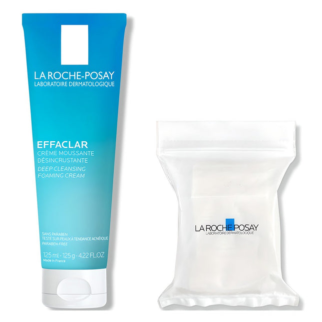 LA ROCHE-POSAY  Effaclar Deep Cleansing Foaming Cream + Cotton Pads 30p Set, 125ml, 1 Count